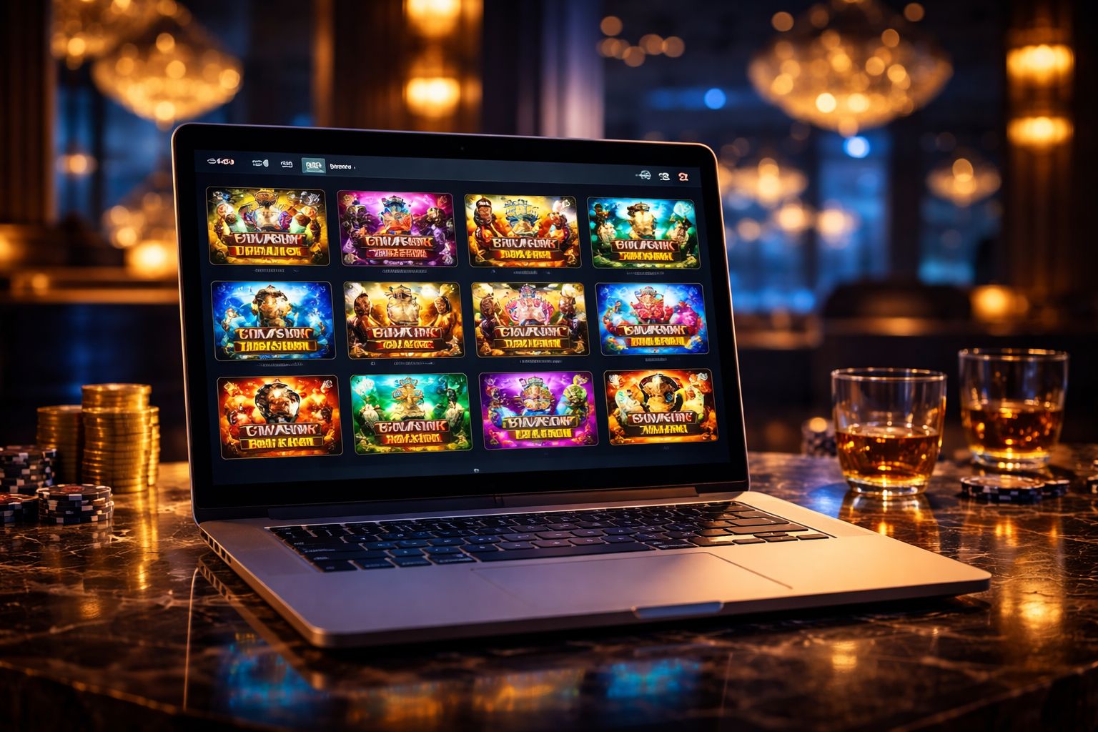Modern online slots hero scene with glowing reels, jackpot mood, and smooth cross-device gameplay.